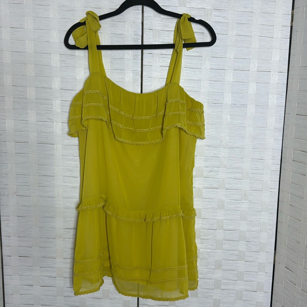 Tobi Yellow Lined Ruffled Tiered Tie Straps Shift Slip Tunic‎ Size Large